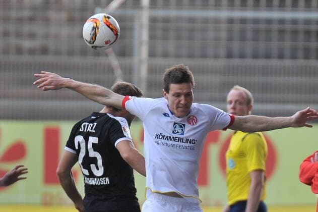 12.11.2015, xtkx, Fussball Testspiel, FSV Mainz 05 - SV Sandhausen v.l. Dominik Stolz (SV Sandhausen) , Gaetan Bussmann (Mainz 05) ,