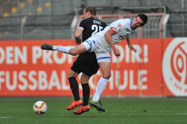 12.11.2015, xtkx, Fussball Testspiel, FSV Mainz 05 - SV Sandhausen v.l. Dominik Stolz (SV Sandhausen) , Christoph Moritz (Mainz 05) ,
