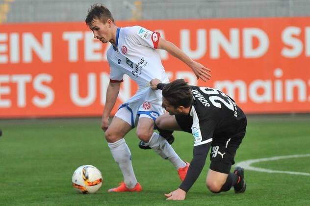 12.11.2015, xtkx, Fussball Testspiel, FSV Mainz 05 - SV Sandhausen v.l. Malte Moos (Mainz 05), Eric Schaaf (SV Sandhausen) ,