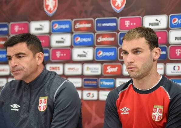 Serbia national team Nationalteam coach Radovan Curcic, left, and captain Branislav Ivanovic attend a news conference prior to the friendly soccer match Czech Republic vs Serbia in Prague, Czech Republic, on Thursday, November 12, 2015. (CTKxPhoto JaroslavxOzana) CTKPhotoP201511120815201  jao 1