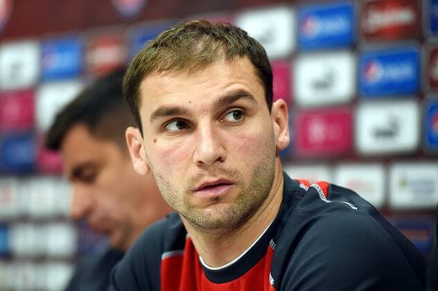 Serbia national team Nationalteam coach Radovan Curcic, left, and captain Branislav Ivanovic attend a news conference prior to the friendly soccer match Czech Republic vs Serbia in Prague, Czech Republic, on Thursday, November 12, 2015. (CTKxPhoto JaroslavxOzana) CTKPhotoP201511120842801  jao 3