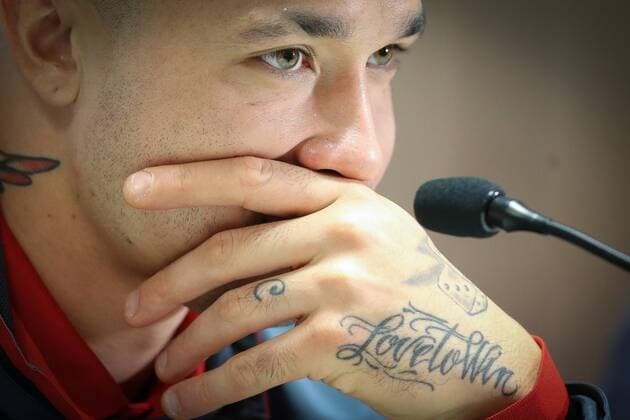 - BRUSSELS, BELGIUM: Belgium s Radja Nainggolan pictured during a press conference PK Pressekonferenz of the Red Devils, the Belgian national soccer team, in Brussels, Thursday 12 November 2015. The team is playing a friendly games against Italy tomorrow in preparation of Euro2016. BRUNOxFAHY  x04738751x