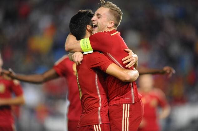 Almeria, SPAIN - November 12:Gerard Deulofeu during the match between Spain against Georgia in Juegos del Mediterraneo stadium. (Photo: Jose Breton) 