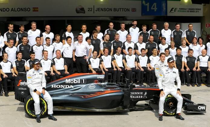 Brazil Grand Prix Formula 1 in 2015 SAO PAULO, Brazil - 11 12 2015: BIG FORMULA OF BRAZIL AWARD 1 2015 - Drivers Fernando Alonso and Jenson Button of McLaren Honda pose for photo during the Brazil Grand Prix Formula 1 in 2015, held at the Interlagos circuit. (Photo: Rodolfo Buhrer La Picture FotoArena)  RodolfoxBuhrer