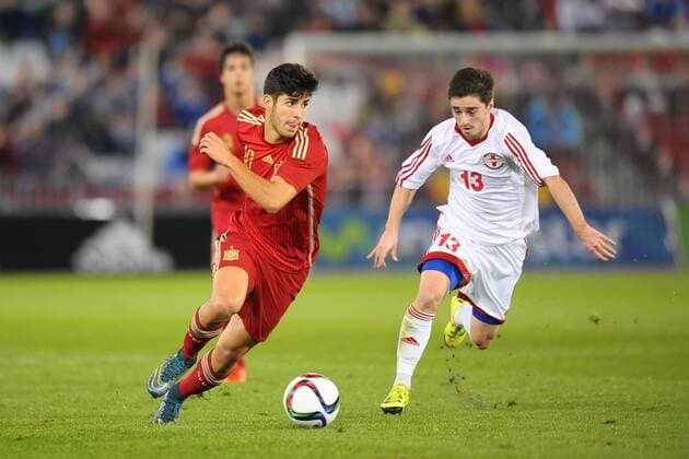 Almeria, SPAIN - November 12: Marco Asensio during the match between Spain against Georgia in Juegos del Mediterraneo stadium. (Photo: Jose Breton) 
