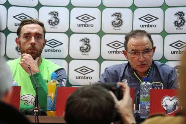 ZENICA, Nov. 12, 2015 -- Coach of the national soccer team of Ireland Martin O Neill and player Richard Koegh attend a press conference PK Pressekonferenz before the Euro 2016 qualifying match between Bosnia and Herzegovina and Ireland at the stadium Bilino Polje in Zenica, BiH, on Nov. 12, 2015. ) (SP)BOSNIA AND HERZEGOVINA-ZENICA-SOCCER-EURO UEFA 2016 HarisxMemija 
