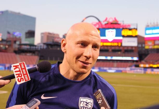 Brad Guzan, goalkeeper with the U.S. Men s National Soccer team talks to reporters befroe a practice session at Busch Stadium in St. Louis on Novembr 12, 2015. The U.S. will play St. Vincent And The Grenadines, in a FIFA World Cup WM Weltmeisterschaft Fussball Qualifier match on November 13, 2015.  SLP2015111203 BILLxGREENBLATT