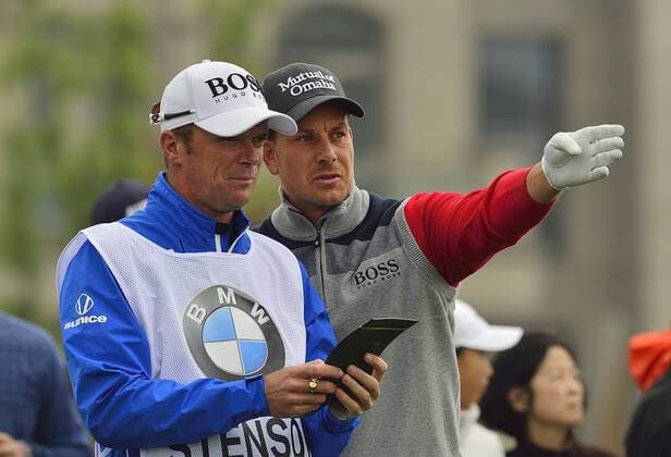 Nov. 13, 2015 - Shanghai, People s Republic of China - The professional golfer HENRIK STENSON of Sweden stands with his caddie GARETH LORD during the BMW Masters second round at Lake Malaren Golf Club in Shanghai. Golf 2015 - Shanghai Masters - Day 2  - ZUMAm119