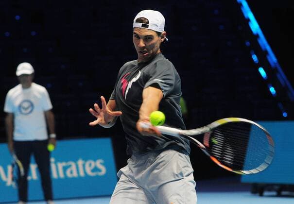 Tennis - 2015 ATP Tennis Herren World Tour Finals at The O2 - Pre-Tournament Media Day Rafael Nadal of Spain training on the main court 