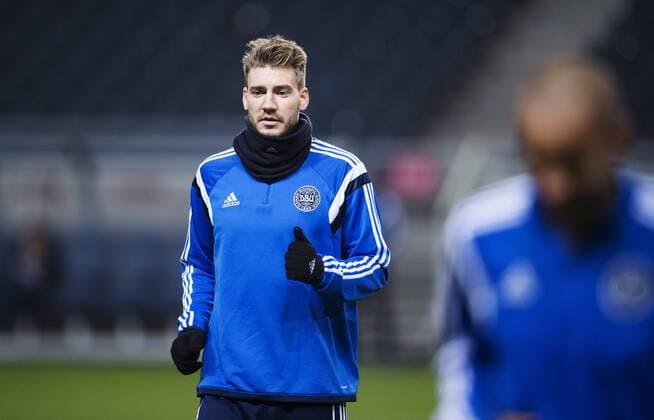 Fußball, Nationalteam Dänemark Training 151113 Nicklas Bendtner under Danmarks fotbollslandslags träning den 13 november 2015 i Stockholm.  Copyright: JOELxMARKLUND BB151113JM080