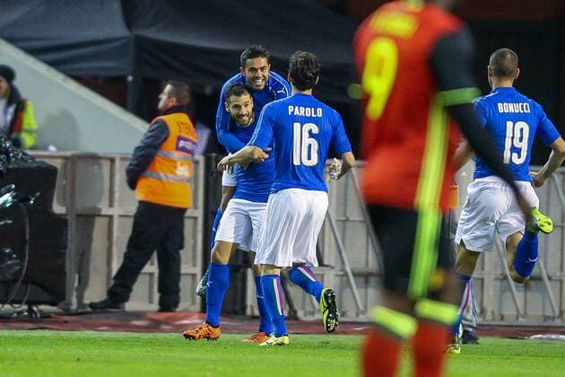 - BRUSSELS, BELGIUM: Italy s Antonio Candreva celebrates after scoring during a friendly soccer game between Belgian national team Nationalteam Red Devils and Italy, in Brussels, Friday 13 November 2015, a game in preparation of the Euro2016 European Championship EM Europameisterschaft BRUNOxFAHY  x04739590x