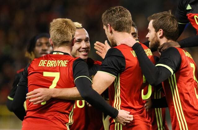 - BRUSSELS, BELGIUM: Belgium s Jan Vertonghen (2R) celebrates with his teammates after scoring the 1-91 goal during a friendly soccer game between Belgian national team Nationalteam Red Devils and Italy, in Brussels, Friday 13 November 2015, a game in preparation of the Euro2016 European Championship EM Europameisterschaft VIRGINIExLEFOUR  x04739605x