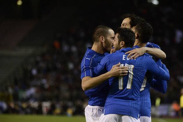 - BRUSSELS, BELGIUM: Italian players celebrate after scoring the 0-1 goal during a friendly soccer game between Belgian national team Nationalteam Red Devils and Italy, in Brussels, Friday 13 November 2015, a game in preparation of the Euro2016 European Championship EM Europameisterschaft BRUNOxFAHY  x04739571x