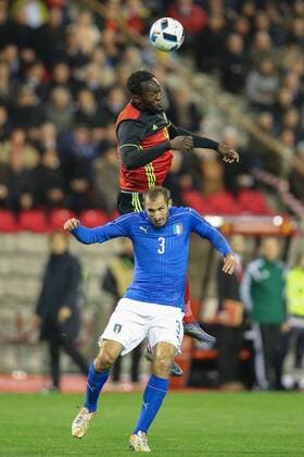 - BRUSSELS, BELGIUM: Italy s Giorgio Chiellini and Belgium s Romelu Lukaku fight for the ball during a friendly soccer game between Belgian national team Nationalteam Red Devils and Italy, in Brussels, Friday 13 November 2015, a game in preparation of the Euro2016 European Championship EM Europameisterschaft BRUNOxFAHY  x04739623x