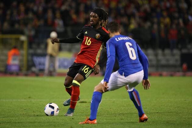 - BRUSSELS, BELGIUM: Belgium s Luis Pedro Cavanda and Italy s Antonio Candreva fight for the ball during a friendly soccer game between Belgian national team Nationalteam Red Devils and Italy, in Brussels, Friday 13 November 2015, a game in preparation of the Euro2016 European Championship EM Europameisterschaft VIRGINIExLEFOUR  x04739667x