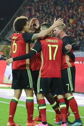 - BRUSSELS, BELGIUM: Belgium s Kevin De Bruyne (R) celebrates after scoring the 2-1 during a friendly soccer game between Belgian national team Nationalteam Red Devils and Italy, in Brussels, Friday 13 November 2015, a game in preparation of the Euro2016 European Championship EM Europameisterschaft BRUNOxFAHY  x04739855x