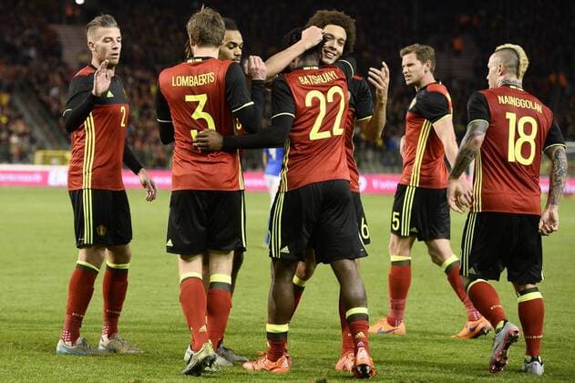 - BRUSSELS, BELGIUM: Belgium s Michy Batshuayi celebrates with his teammates after scoring during a friendly soccer game between Belgian national team Nationalteam Red Devils and Italy, in Brussels, Friday 13 November 2015, a game in preparation of the Euro2016 European Championship EM Europameisterschaft DIRKxWAEM  x04739872x