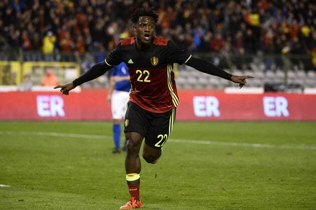 - BRUSSELS, BELGIUM: Belgium s Michy Batshuayi celebrates after scoring during a friendly soccer game between Belgian national team Nationalteam Red Devils and Italy, in Brussels, Friday 13 November 2015, a game in preparation of the Euro2016 European Championship EM Europameisterschaft DIRKxWAEM  x04739880x