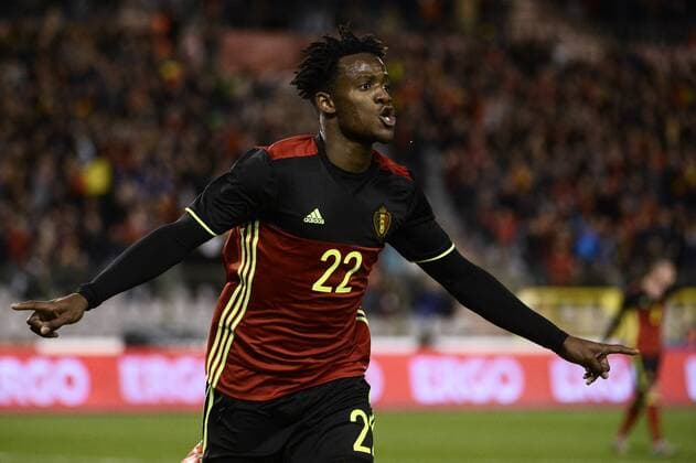 - BRUSSELS, BELGIUM: Belgium s Michy Batshuayi celebrates after scoring during a friendly soccer game between Belgian national team Nationalteam Red Devils and Italy, in Brussels, Friday 13 November 2015, a game in preparation of the Euro2016 European Championship EM Europameisterschaft DIRKxWAEM  x04739881x