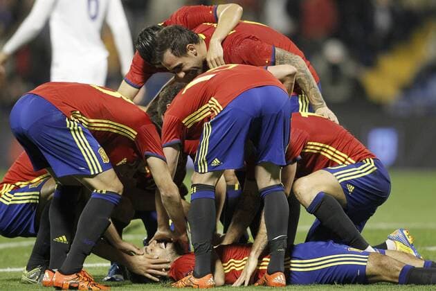 Spain s players celebrate goal with Mario Gaspar during International Friendly Länderspiel match. November 13,2015.  (2015111340)