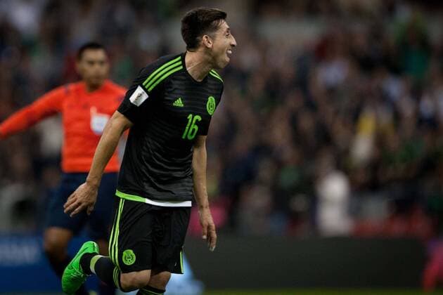 Hector Herrera of Mexico celebrates his goal during the 2018 World Cup qualifying match between Mexico and El Salvador at Azteca Stadium in Mexico City, capital of Mexico, on Nov. 13, 2015. Mexico won 3-0. Pedro Mera) (rhj) (SP)MEXICO-MEXICO CITY-SOCCER-MEXICO VS EL SALVADOR e PedroxMera 