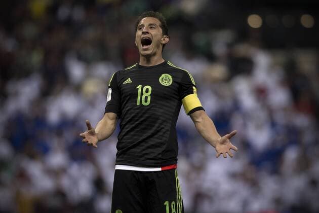 Andres Guardado of Mexico reacts during the 2018 World Cup qualifying match between Mexico and El Salvador at Azteca Stadium in Mexico City, capital of Mexico, on Nov. 13, 2015. Mexico won 3-0. Pedro Mera) (rhj) (SP)MEXICO-MEXICO CITY-SOCCER-MEXICO VS EL SALVADOR e AlejandroxAyala 