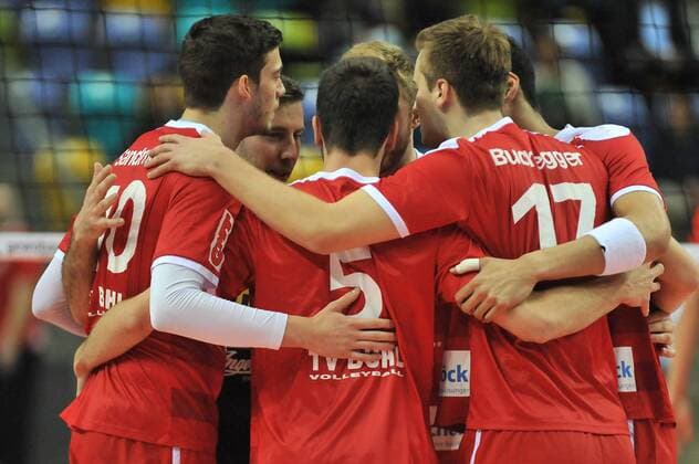 14.11.2015, xtkx, Volleyball 1.Bundesliga, United Volleys Frankfurt - TV Ingersoll Bühl, emspor v.l. Team TV Buehl,