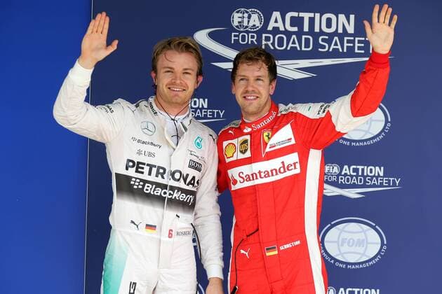 Motorsports: FIA Formula One World Championship WM Weltmeisterschaft 2015, Grand Prix of Brazil, 6 Nico Rosberg (GER, Mercedes AMG Petronas Formula One Team), 5 Sebastian Vettel (GER, Scuderia Ferrari), xHOCHxZWEIx