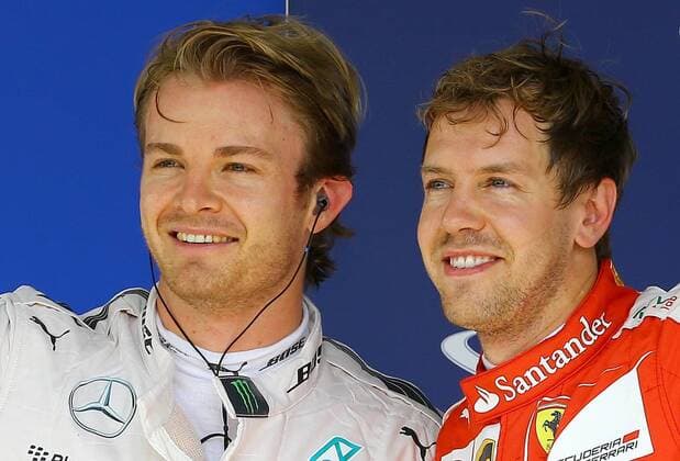 Brazil Grand Prix Formula 1 in 2015 SAO PAULO, Brazil - 11 14 2015: BIG FORMULA OF BRAZIL AWARD 1 2015 - Nico Rosberg, GER, and Sebastian VETTEL, GER, during practice for the Brazil Grand Prix Formula 1 in 2015, held at the Interlagos circuit. (Photo: Rodolfo Buhrer La Picture FotoArena)  RodolfoxBuhrer