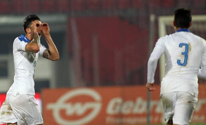 13.11.2015 Novi Sad(Serbia) Serbia-Italy U21 U 21 European qualify men s football Danilo Cataldi (L) Italy celebrate first goal for his team on match : 