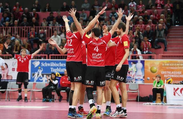 Volleyball 1. Bundesliga Saison 2015 2016 TV Rottenburg - TSV Herrsching 14.11.2015 JUBEL TV Rottenburg Team 