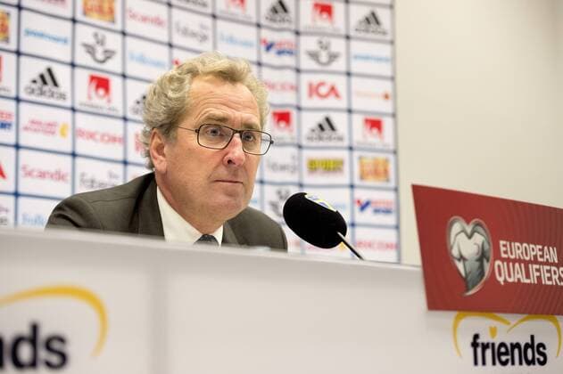 151114 Sveriges förbundskapten Erik Hamren under presskonferensen efter EM-kvalets playoff mellan Sverige och Danmark den 14 november 2015 i Stockholm.  Copyright: NiklasxLarssonx xBILDBYRÃÖN BB151114NL035