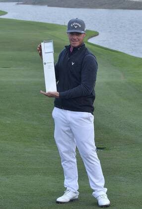 Nov. 15, 2015 - Shanghai, People s Republic of China - KRISTOFFER BROBERG of Sweden poses with the trophy after winning the BMW Masters at Lake Malaren Golf Club in Shanghai. Golf 2015 - Shanghai Masters - Day 4  - ZUMAm119