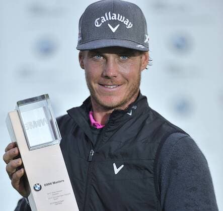 Nov. 15, 2015 - Shanghai, People s Republic of China - KRISTOFFER BROBERG of Sweden poses with the trophy after winning the BMW Masters at Lake Malaren Golf Club in Shanghai. Golf 2015 - Shanghai Masters - Day 4  - ZUMAm119