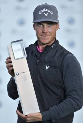 Nov. 15, 2015 - Shanghai, People s Republic of China - KRISTOFFER BROBERG of Sweden poses with the trophy after winning the BMW Masters at Lake Malaren Golf Club in Shanghai. Golf 2015 - Shanghai Masters - Day 4  - ZUMAm119