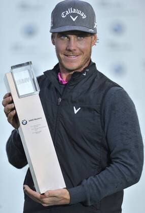 Nov. 15, 2015 - Shanghai, People s Republic of China - KRISTOFFER BROBERG of Sweden poses with the trophy after winning the BMW Masters at Lake Malaren Golf Club in Shanghai. Golf 2015 - Shanghai Masters - Day 4  - ZUMAm119