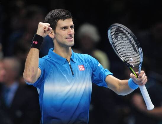 Tennis - 2015 ATP Tennis Herren World Tour Finals at The O2 - Day One Group : Stan Smith : Mens singles : Novak Djokovic (Serb) vs. Kai Nishikori (Jap) Novak Djokovic after his win over Nishikori COLORSPORT ANDREW COWIE 