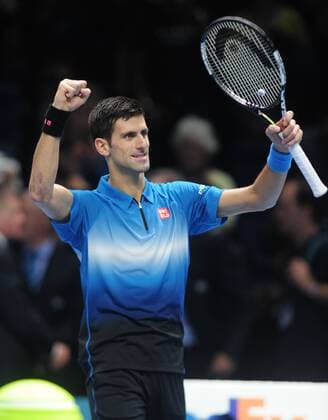 Tennis - 2015 ATP Tennis Herren World Tour Finals at The O2 - Day One Group : Stan Smith : Mens singles : Novak Djokovic (Serb) vs. Kai Nishikori (Jap) Novak Djokovic after his win over Nishikori COLORSPORT ANDREW COWIE 
