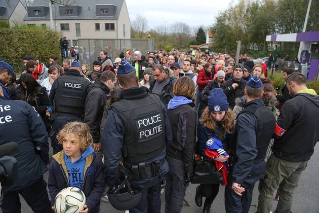 - BRUSSELS, BELGIUM: Illustration picture shows policemen checking up on visitors of a training session of the Red Devils, the Belgian national soccer team, Sunday 15 November 2015, in Brussels. Next Tuesday the team plays against Spain in preparation of Euro2016. BRUNOxFAHY  x04740853x