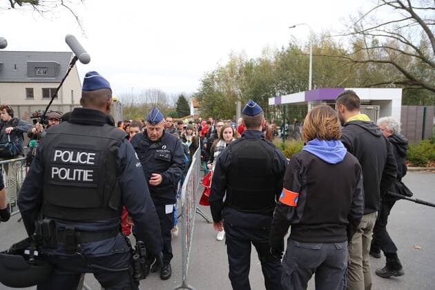 - BRUSSELS, BELGIUM: Illustration picture shows policemen checking up on visitors of a training session of the Red Devils, the Belgian national soccer team, Sunday 15 November 2015, in Brussels. Next Tuesday the team plays against Spain in preparation of Euro2016. BRUNOxFAHY  x04740856x