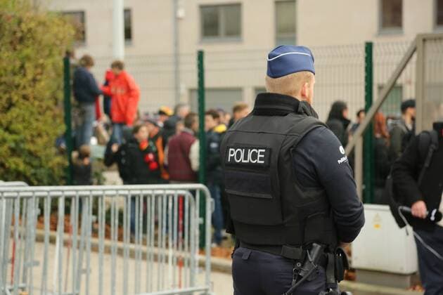 - BRUSSELS, BELGIUM: Illustration picture shows a security checkpoint before a training session of the Red Devils, the Belgian national soccer team, Sunday 15 November 2015, in Brussels. Next Tuesday the team plays against Spain in preparation of Euro2016. BRUNOxFAHY  x04740867x