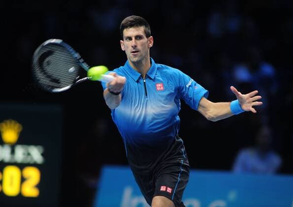 Tennis - 2015 ATP Tennis Herren World Tour Finals at The O2 - Day One Group : Stan Smith : Mens singles : Novak Djokovic (Serb) vs. Kai Nishikori (Jap) Novak Djokovic COLORSPORT ANDREW COWIE 