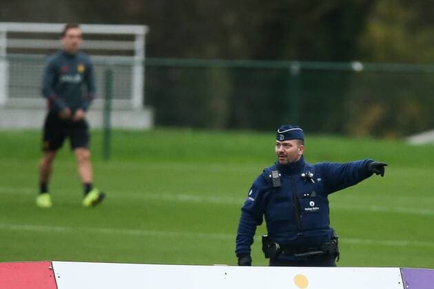 - BRUSSELS, BELGIUM: Illustration picture shows a policeman during a training session of the Red Devils, the Belgian national soccer team, Sunday 15 November 2015, in Brussels. Next Tuesday the team plays against Spain in preparation of Euro2016. BRUNOxFAHY  x04740874x