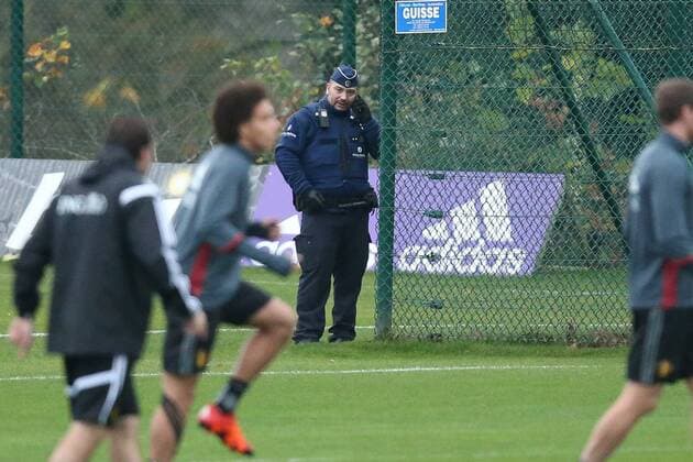 - BRUSSELS, BELGIUM: Illustration picture shows a policeman during a training session of the Red Devils, the Belgian national soccer team, Sunday 15 November 2015, in Brussels. Next Tuesday the team plays against Spain in preparation of Euro2016. BRUNOxFAHY  x04740902x