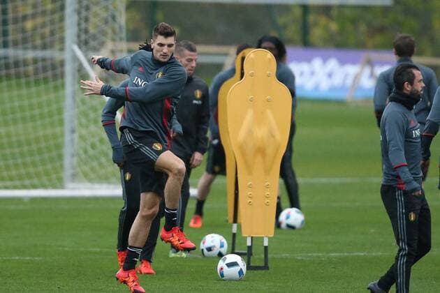 - BRUSSELS, BELGIUM: Belgium s Thomas Meunier pictured during a training session of the Red Devils, the Belgian national soccer team, Sunday 15 November 2015, in Brussels. Next Tuesday the team plays against Spain in preparation of Euro2016. BRUNOxFAHY  x04740912x