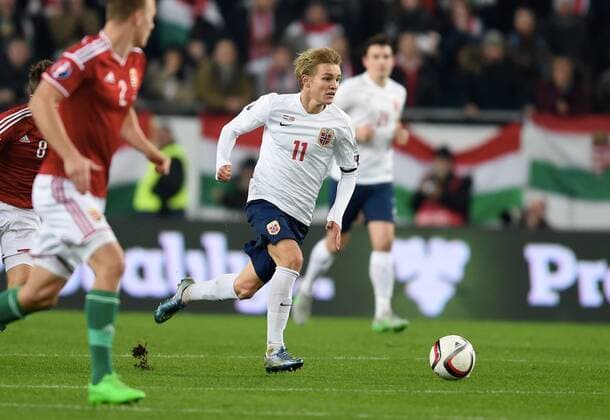 Fotball , 15. november 2014 , Play-off , Ungarn - Norwegen EURO 2016 - Qualification: play-off 2 Martin Odegaard , Norwegen Martin Odegaard 