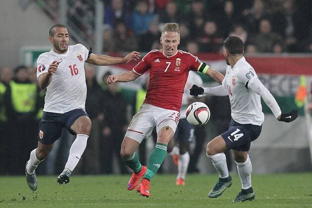 SOCCER - UEFA EURO EM Europameisterschaft Fussball 2016 quali, HUN vs NOR BUDAPEST,HUNGARY,15.NOV.15 - UEFA European Championship EM Europameisterschaft 2016, European Qualifiers, Play Offs, Ungarn vs Norwegen. Image shows Haitam Aleesami (NOR), Balazs Dzsuzsak (HUN) and Omar Elabdellaoui (NOR). GEPAxpictures xCsabaxDoemoetoer