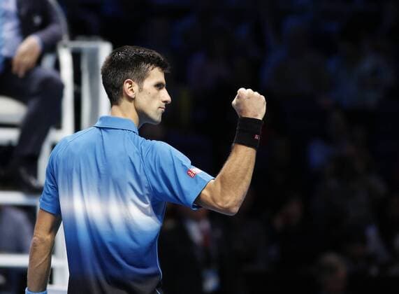 15.11.2015 the O2 London, England. ATP Tennis Herren Tennis Tour Finals Day 1. Novak Djokovic (SRB) defeats Kei Nishikori (JPN) by a score 6-1, 6-1 during the Day One Barclays ATP World Tour Finals from the O2 Arena xHongboxChenx  ActionPlus11681932