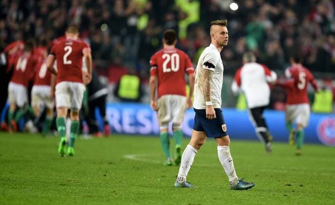 Fotball , 15. november 2014 , Play-off , Hungary - Norway EURO 2016 - Qualification: play-off 2 Hungary -Norway 2-0 Marcus Pedersen , Norge depper 