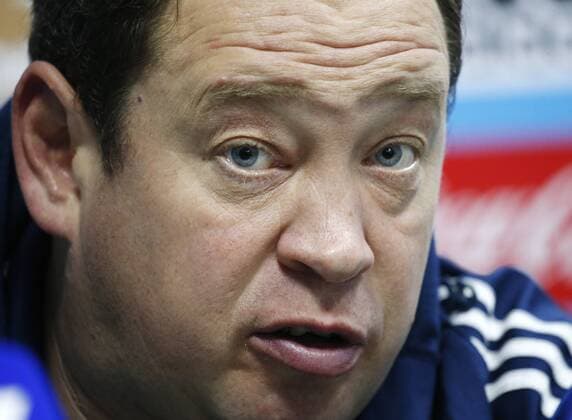 FuÃŸball, Nationalteam Russland, PK und Training ROSTOV-ON-DON, RUSSIA. NOVEMBER 16, 2015. Head coach Leonid Slutsky of the Russian national football team looks on during a press conference PK Pressekonferenz on the upcoming friendly match against Croatia. Valery Matytsin TASS  TS011F07